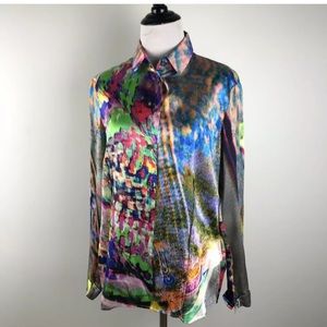 ESCADA Blouse Top Silk Colorful Button Down 36 XS